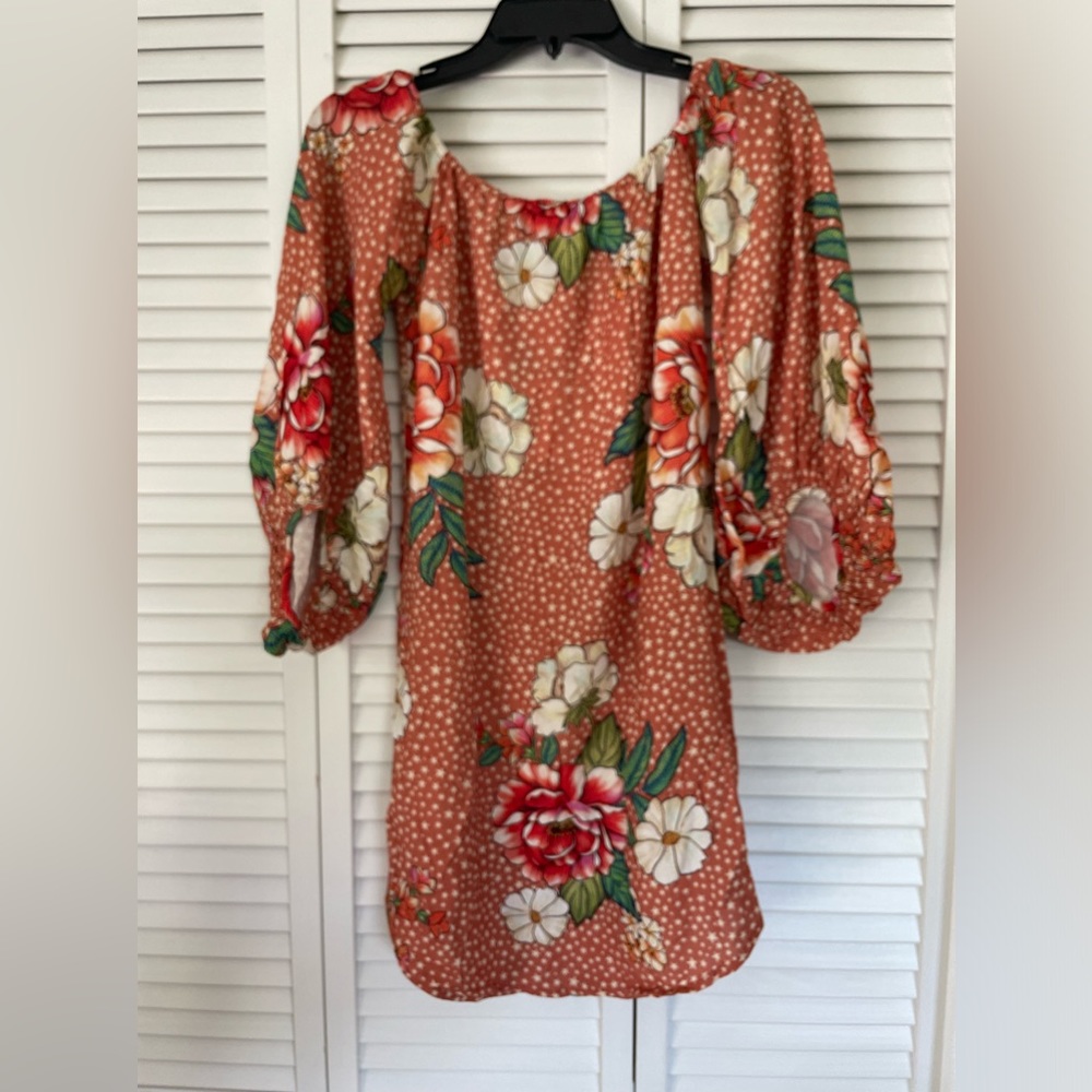 FARM Rio Anthropologie cheetah flower print off the shoulder dress size S - Picture 2 of 6